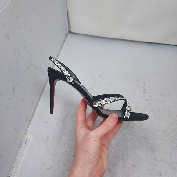 Christian Louboutin Emilie Strass Black Jewel Slingback Heel Sandal - Picture 3 of 13